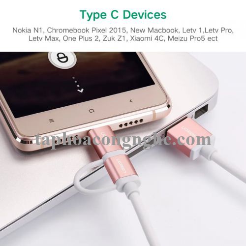 Ugreen 30542 0.5M màu Hồng Cáp USB-A sang Micro USB + USB-C cao cấp US177 30030542